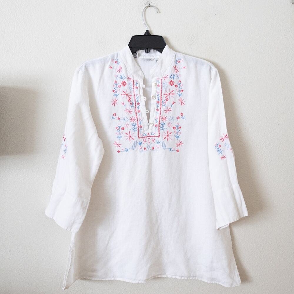 Richard Malcolm Irish Linen White Embroidered Blouse